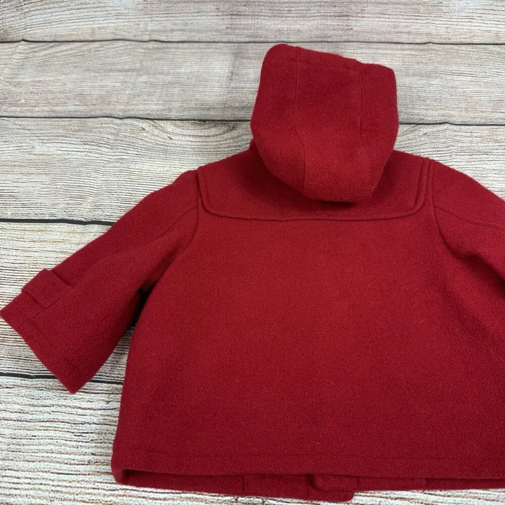 Janie And Jack Layette Red Wool Blend Pea Coat Baby 0-6 Months Unisex Hooded